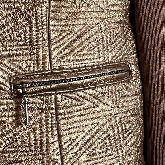 Peter Nygard Bronze Leather & Knit Zip Front Jacket w/ Zipper Pockets - Picture 10 of 11